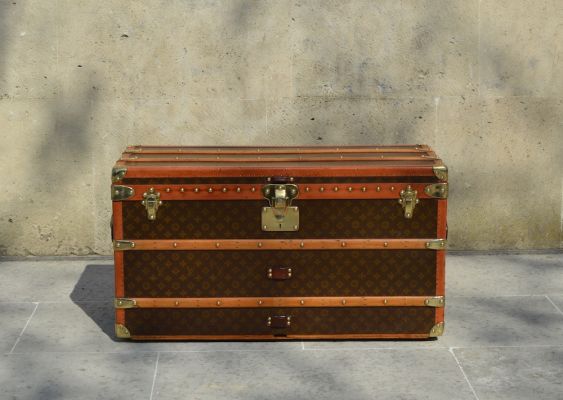 Goyard Antique Vintage Monogram Steamer Trunk Louis Vuitton Suitcase 19th C