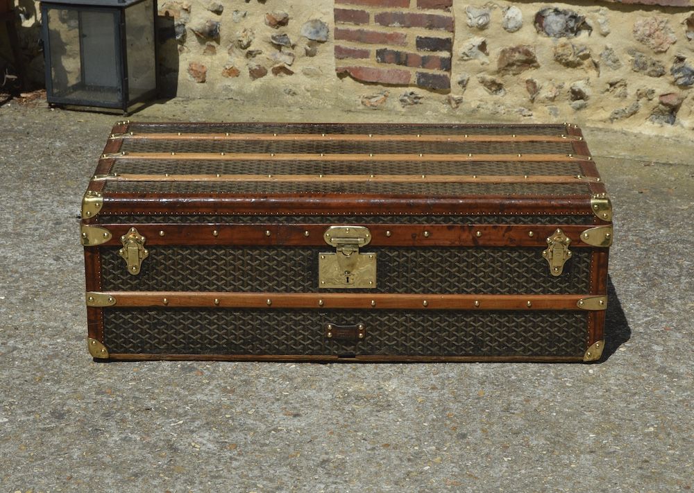 Vintage Steamer Trunk in Black Canvas from Goyard, 1930s