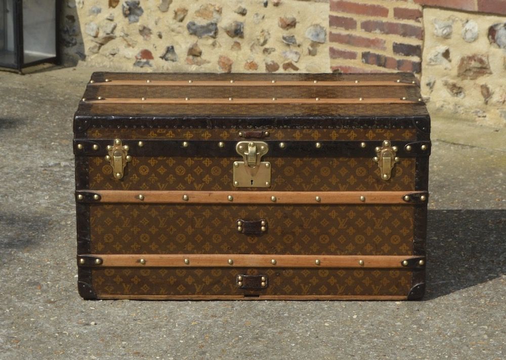 1920's Louis Vuitton Steamer Trunk In Stenciled Monogram - Red