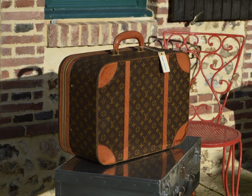 Valise Louis Vuitton Airbus en toile monogram marron et cuir naturel