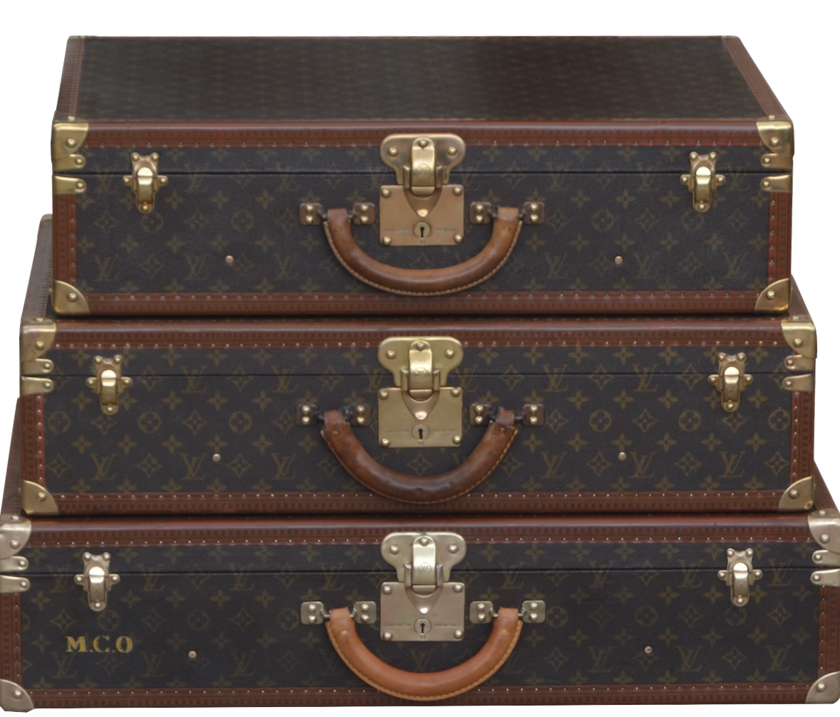 Stack of Black Louis Vuitton Alzer Suitcases, Louis Vuitton Trunks Louis  Vuitton